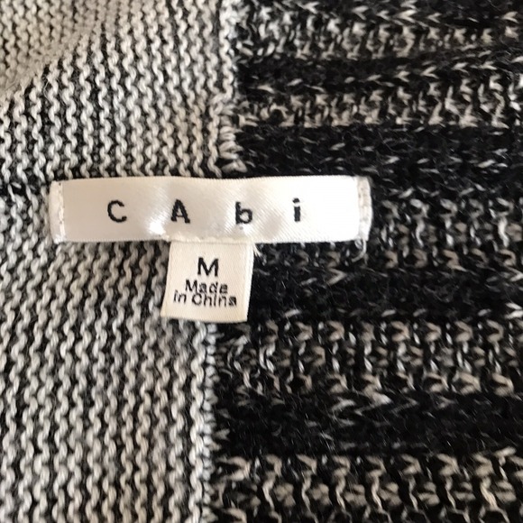 CAbi Medium Wool Blend Open Front Patchwork Cardigan Sweater Black Gray Knit - Picture 6 of 9